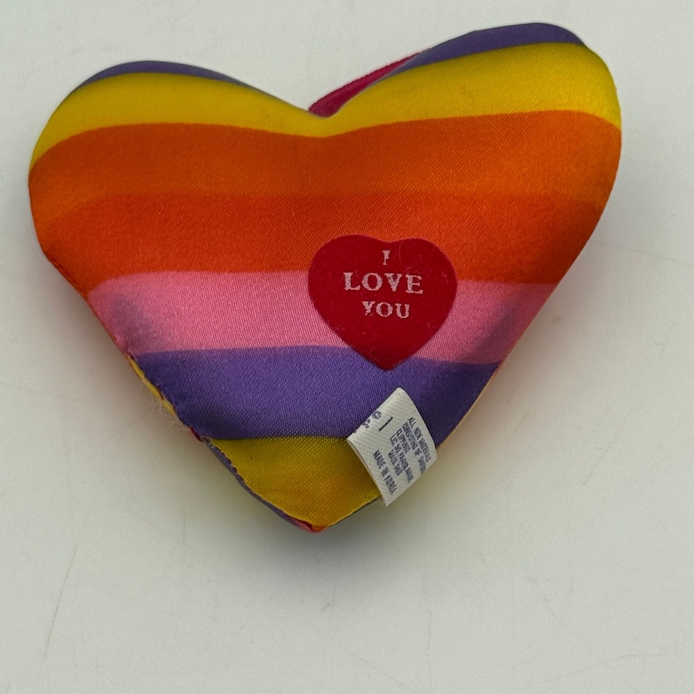 Vintage Dan Brechner Rainbow Striped I Love You Plush Heart Ornament Decor 4in